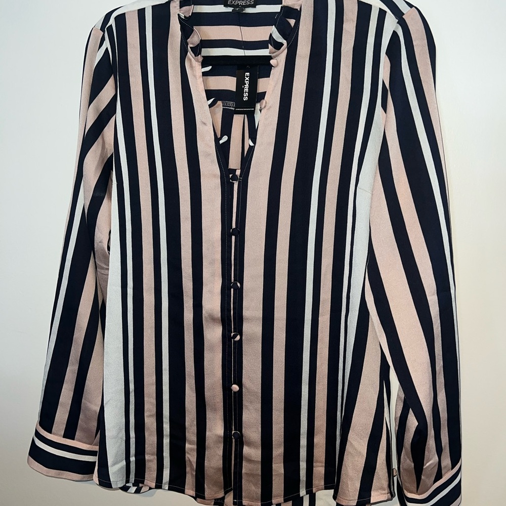 Express Black and Cream Striped Women's Top